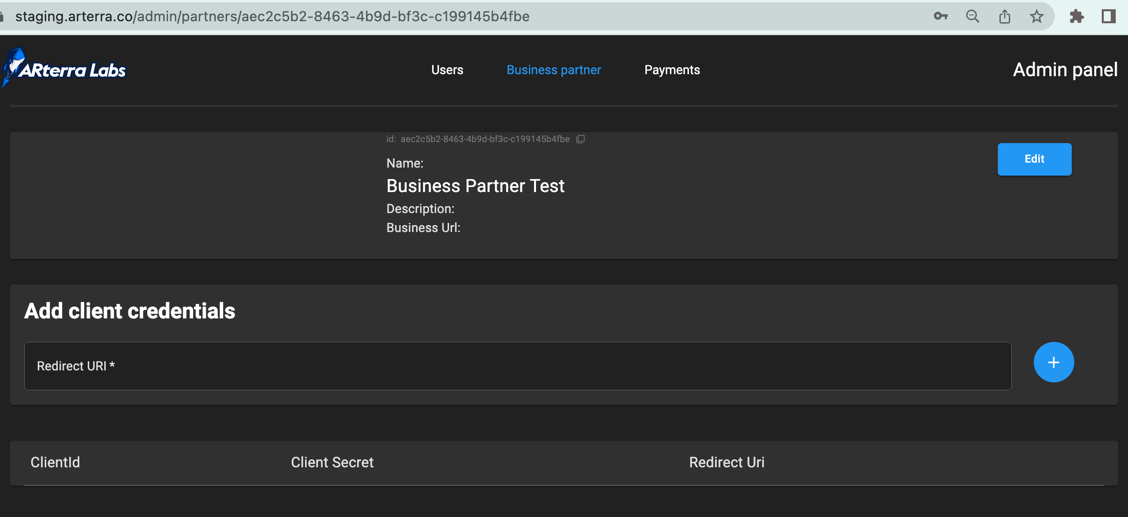 Business Partner Admin Page